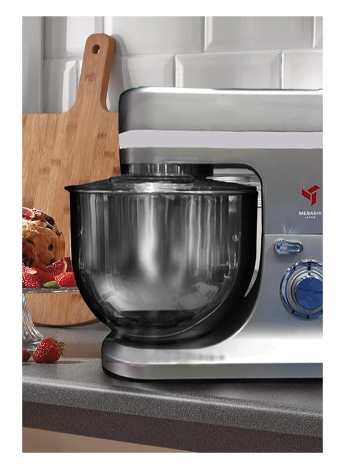 MEBASHI 12 Litre Stainless Steel Bowl Mixer, 6 Speed Control with Pulse, Accessories (ME-SBM1114) (Cilver) - Image 3
