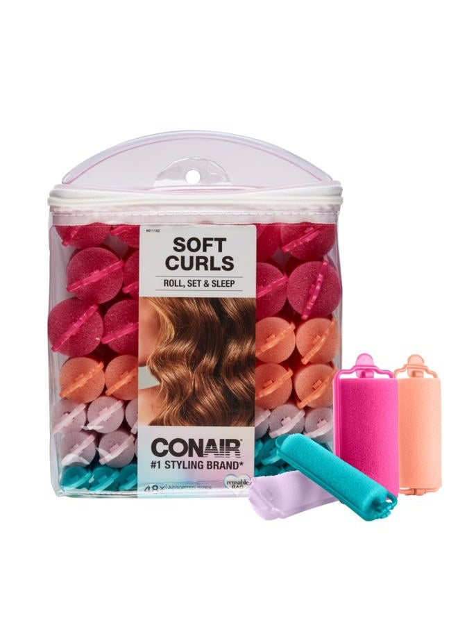 CONAIR Foam Hair Rollers - 48 Count, Assorted Colors - Heatless Curls, Overnight Curls, Foam Rollers with Storage Case - Image 1