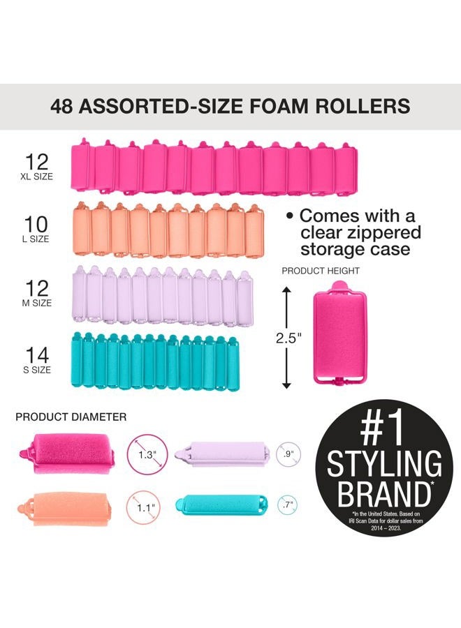 CONAIR Foam Hair Rollers - 48 Count, Assorted Colors - Heatless Curls, Overnight Curls, Foam Rollers with Storage Case - Image 2