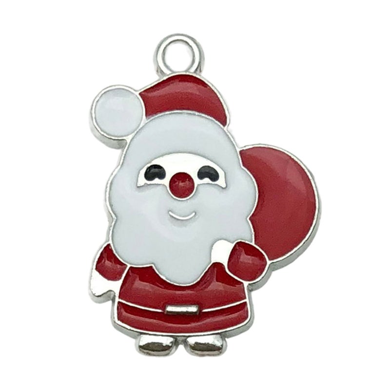 White K Oil Drop Alloy Santa Christmas Tree DIY Earring Pendants Santa 23x17mm-1.6g-19646