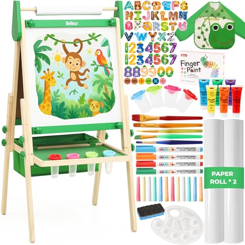 Belleur AllinOne Art Easel for Kids Adjustable Double Sided Easel for Toddlers with Magnetic Whiteboard DryErase Chalk Board Paper Roll Child Painting Easel for Kid 28 Birthday GiftGreen - Image 1