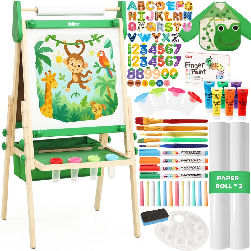 Belleur AllinOne Art Easel for Kids Adjustable Double Sided Easel for Toddlers with Magnetic Whiteboard DryErase Chalk Board Paper Roll Child Painting Easel for Kid 28 Birthday GiftGreen - Image 3