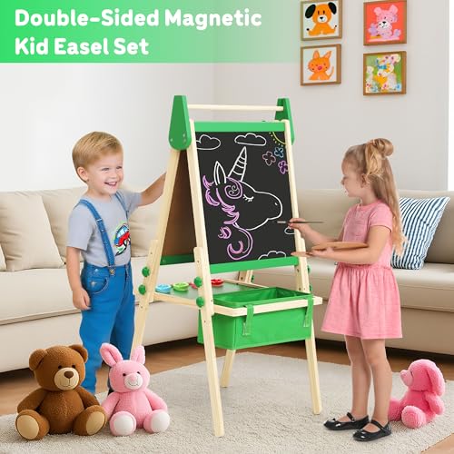 Belleur AllinOne Art Easel for Kids Adjustable Double Sided Easel for Toddlers with Magnetic Whiteboard DryErase Chalk Board Paper Roll Child Painting Easel for Kid 28 Birthday GiftGreen - Image 5