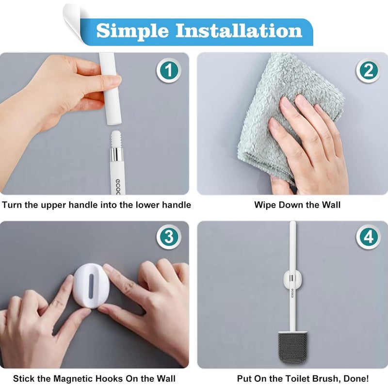 TGOPIT فرشاة مرحاض سيليكون TGOPIT | فرش تنظيف مرحاض مثبتة على الحائط | فرش لتنظيف الحمام حديثة بشعيرات ناعمة معلقة على الحائط (متعدد) - Image 4
