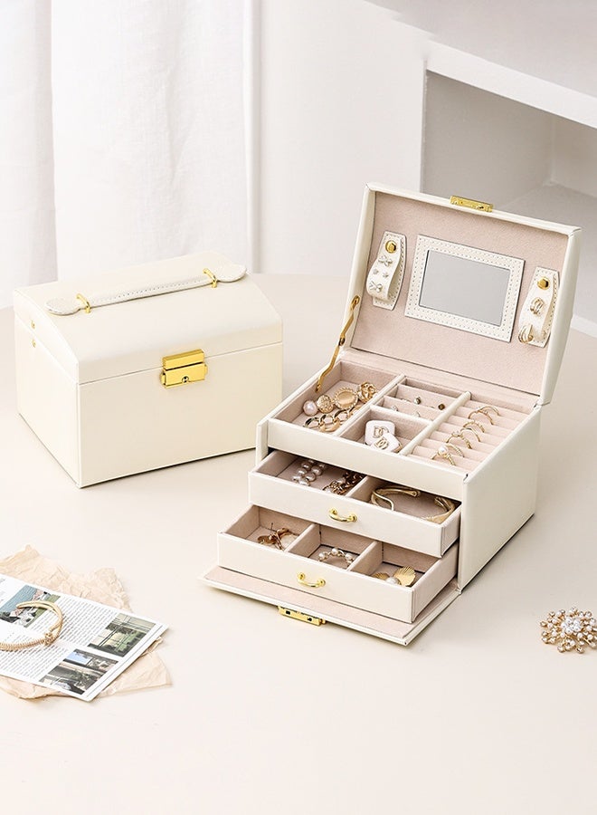 CozyNest Lockable Jewelry Box for Women Girls, 3-Layer Small Portable Jewelry Organizer with Mirror, Drawers and Removable Tray for Earrings, Rings, Necklaces, Bracelets – Ideal Gift for Her - Image 1