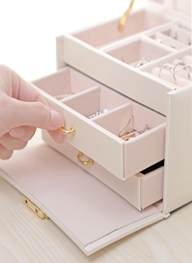 CozyNest Lockable Jewelry Box for Women Girls, 3-Layer Small Portable Jewelry Organizer with Mirror, Drawers and Removable Tray for Earrings, Rings, Necklaces, Bracelets – Ideal Gift for Her - Image 4
