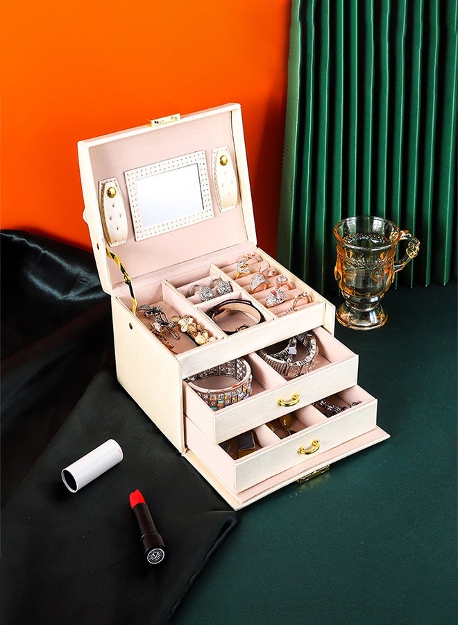 CozyNest Lockable Jewelry Box for Women Girls, 3-Layer Small Portable Jewelry Organizer with Mirror, Drawers and Removable Tray for Earrings, Rings, Necklaces, Bracelets – Ideal Gift for Her - Image 2