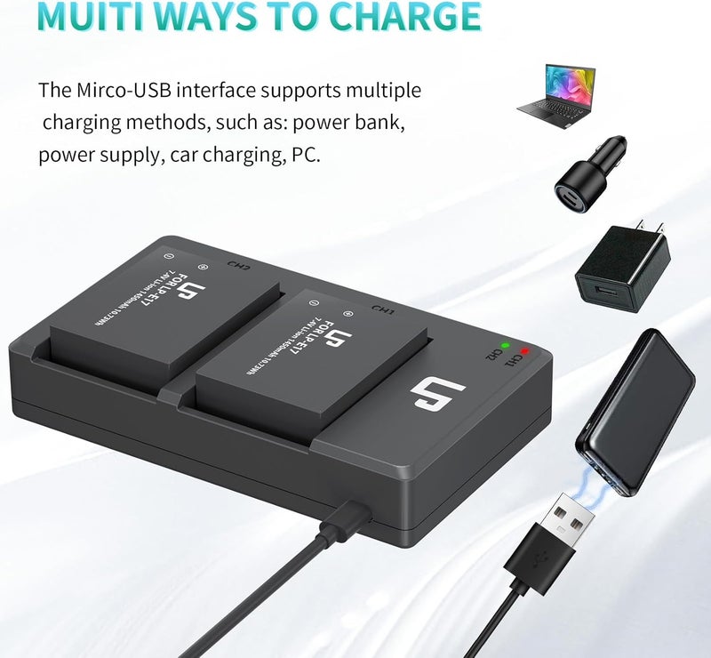 L & P -E17 Battery Charger Pack, Compatible with Canon EOS R8, R10, R50, RP, Rebel T6i, T7i, T8i, T6s, SL2, SL3, EOS 77D, 200D, 750D, 760D, 800D, 8000D, M3, M5, M6 Mark II, KISS X8i & More DSLR Camera - Image 5