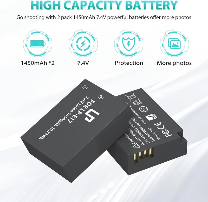 L & P -E17 Battery Charger Pack, Compatible with Canon EOS R8, R10, R50, RP, Rebel T6i, T7i, T8i, T6s, SL2, SL3, EOS 77D, 200D, 750D, 760D, 800D, 8000D, M3, M5, M6 Mark II, KISS X8i & More DSLR Camera - Image 3