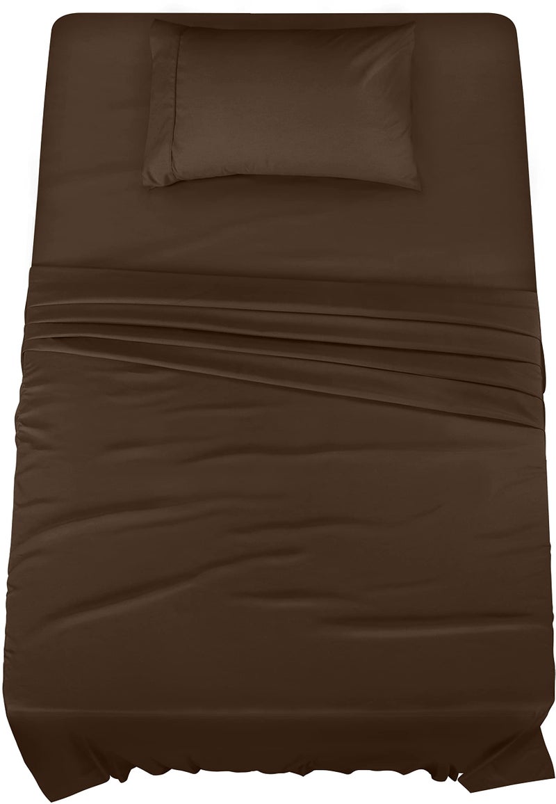 Utopia Bedding Twin Bed Sheets Set 3 Piece Bedding Brushed Microfiber Shrinkage and Fade Resistant Easy Care Twin Brown