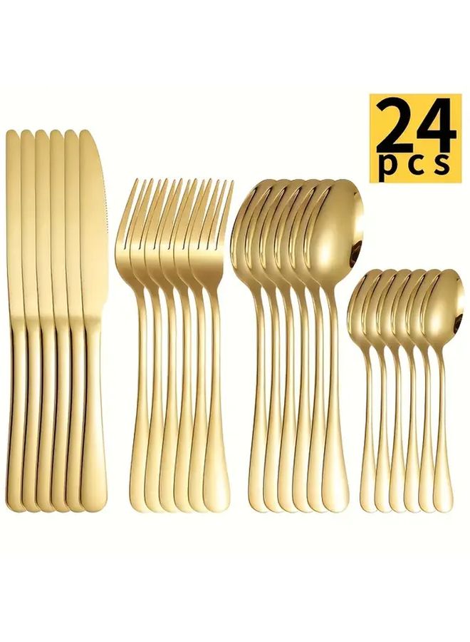 24 Piece Black Stainless Steel Flatware Set for 6 With Gift Box - Image 1