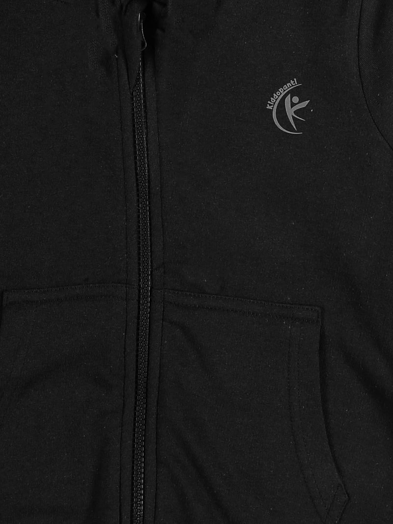 KiddoPanti Boys & Girls-Child Cotton Blend Solid Full Sleeve Zip Front Open Hooded Sweatshirt, Black, 6-8Years, Regular - Image 4