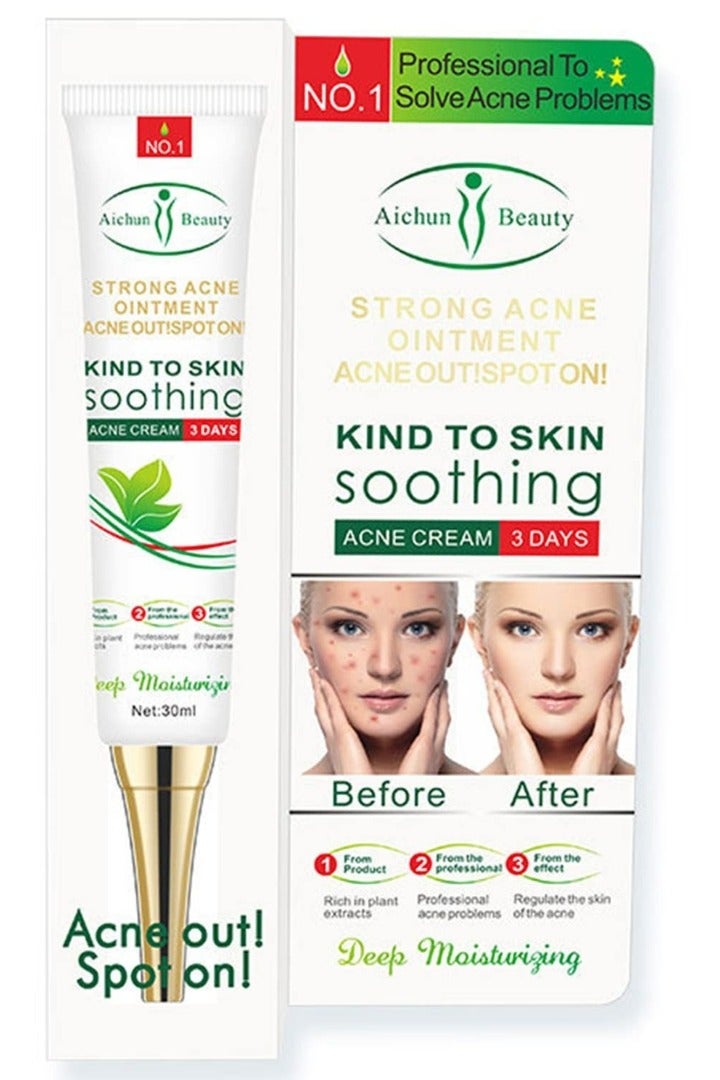 Aichun beauty Kind to Skin Soothing Acne Cream Face Acne Cleaning Cream Skin Care Remove Repair Comedone Pimple Acne Face Acne Cream Oil Control and Skin Calming Formula for Clear Smooth Skin Anti Pimple Treatment Cream 30ml - Image 1
