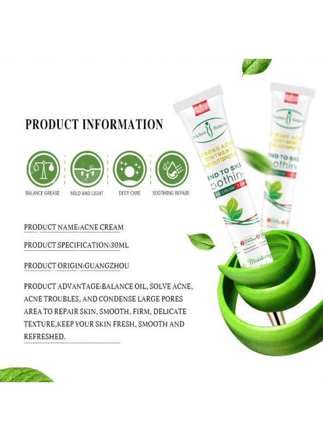 Aichun beauty Kind to Skin Soothing Acne Cream Face Acne Cleaning Cream Skin Care Remove Repair Comedone Pimple Acne Face Acne Cream Oil Control and Skin Calming Formula for Clear Smooth Skin Anti Pimple Treatment Cream 30ml - Image 2