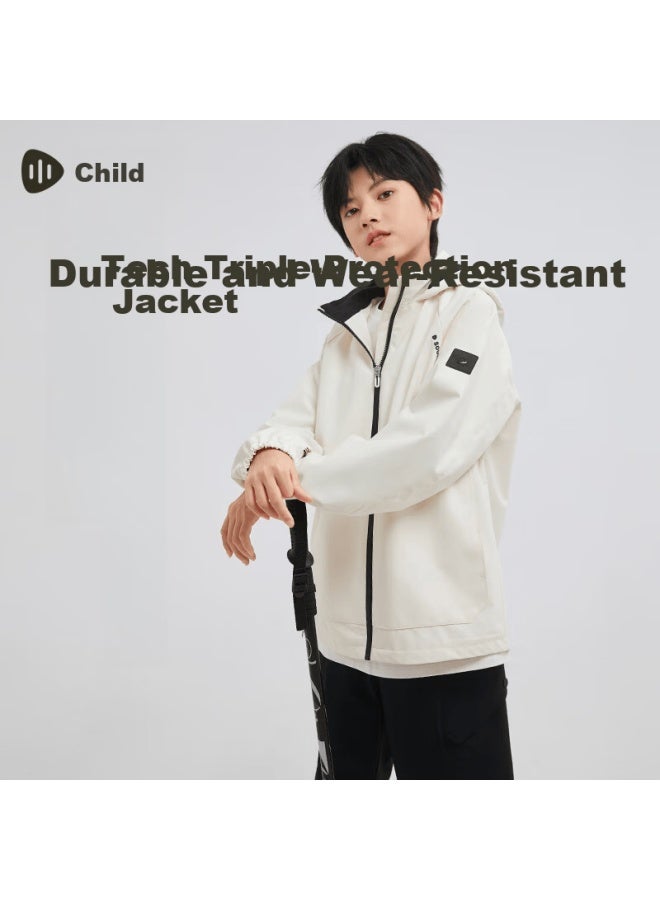 Souhait Kids Boys Girls Three-proof Jacket  Spring Autumn Trench Coat Versatile Off-white Size 110 - Image 1
