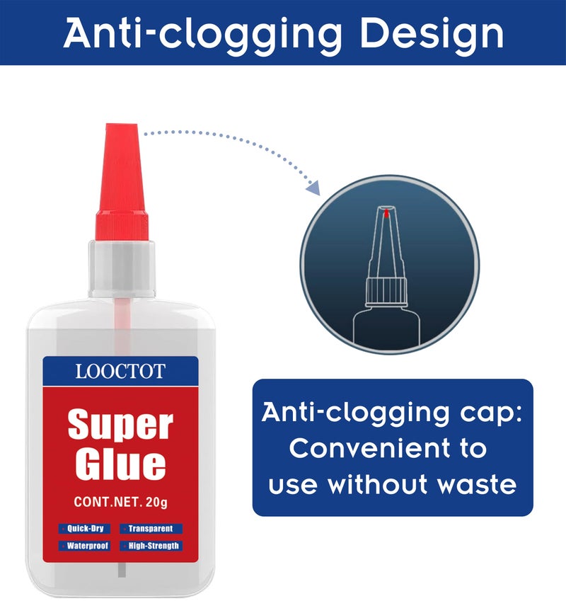LOOCTOT (2-in-1) Super Glue with Brush Applicator & Nozzle, Mess Free Superglue Brush, Instant Glue for All Purpose and Fast Setting for Projects and Repairs,3000 CPS Clear Cyanoacrylate Glue - Image 2