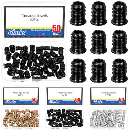 Glarks 50pcs Black M6 x 15mm Threaded Inserts Nuts Carbon Steel Hex Socket Drive Nut Inserts for Bed Frames Boards Wood Furniture Bolt Fastener - Image 1