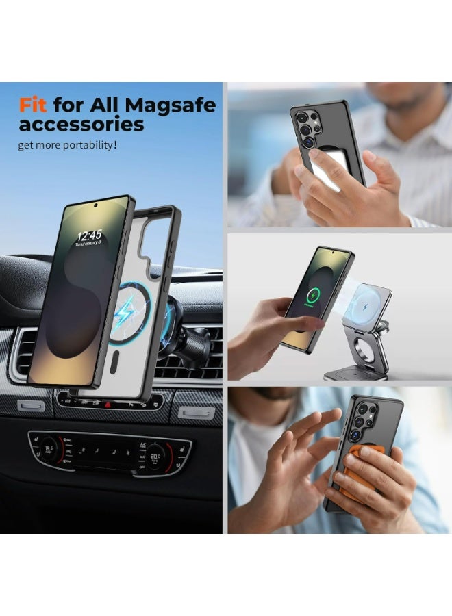 مونوج جراب مغناطيسي لهاتف Samsung Galaxy S25 Ultra متوافق مع جراب MagSafe النحيف الشفاف المقاوم للصدمات، أسود - Image 3