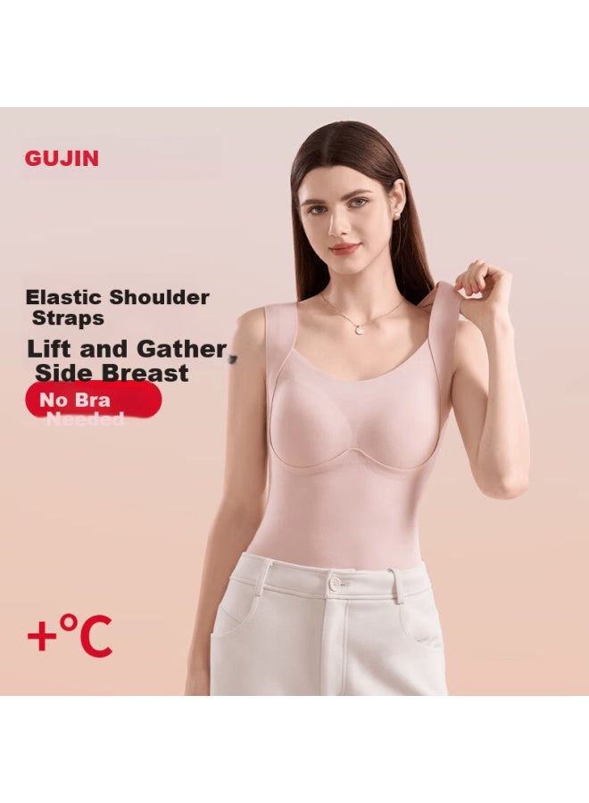 Gujin Women's Thermal Vest With Lift And Fixed Cup, Bra-free, White Duck Down Patch, Autumn And Winter Warm Innerwear - Image 2