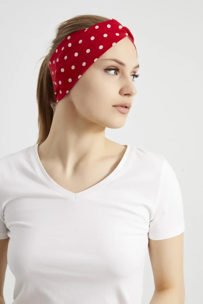 بوتيكجيز Red and White Polka Dot Boutique Women's Bandana Hair Band, Extra Soft, Flexible, Natural, Combed Cotton