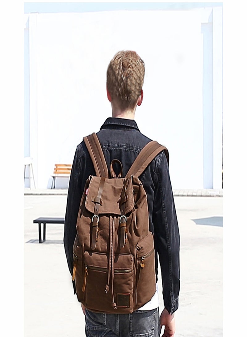 High Capacity Canvas Vintage Backpack - for School Travel 12-15" Laptop Backapcks for Men Casual Daypacks Rucksack - Image 3