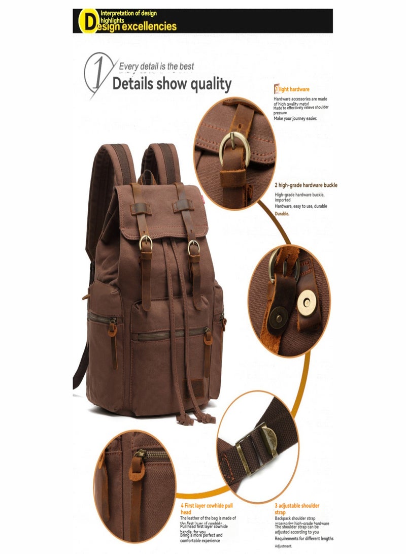 High Capacity Canvas Vintage Backpack - for School Travel 12-15" Laptop Backapcks for Men Casual Daypacks Rucksack - Image 2