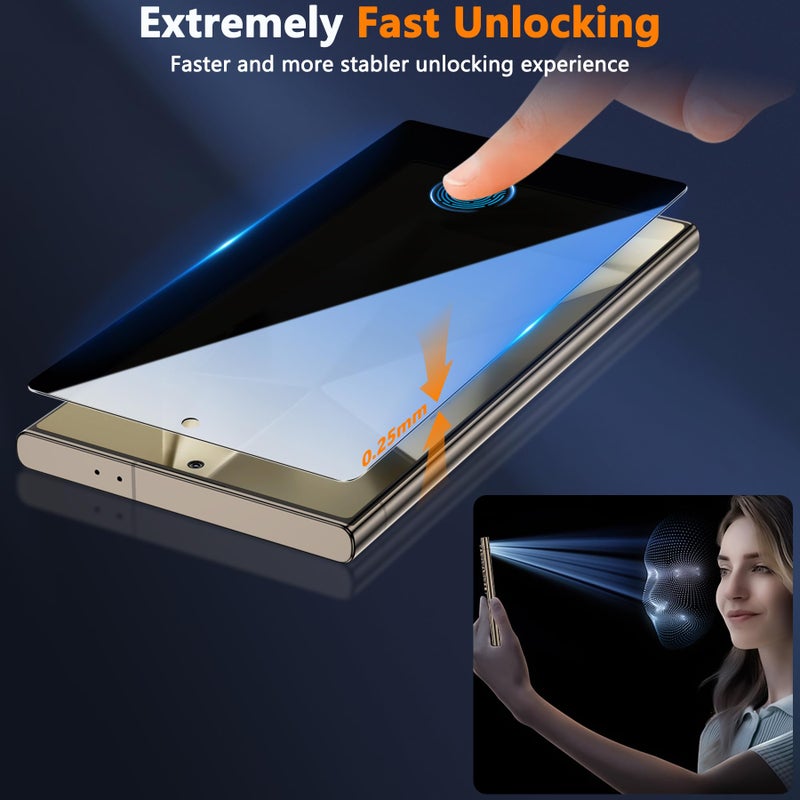 Asstar 2 Pack for Samsung Galaxy S24 Ultra Privacy Screen Protector, [28Â°Anti-spy] 9H Tempered Glass Film [Support Fingerprint Unlock] [Auto Dust-Elimination Installation] Bubble Free, Case Friendly - Image 3