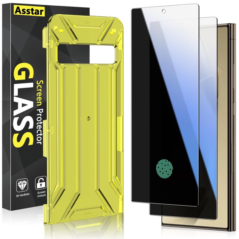 Asstar 2 Pack for Samsung Galaxy S24 Ultra Privacy Screen Protector, [28Â°Anti-spy] 9H Tempered Glass Film [Support Fingerprint Unlock] [Auto Dust-Elimination Installation] Bubble Free, Case Friendly - Image 1