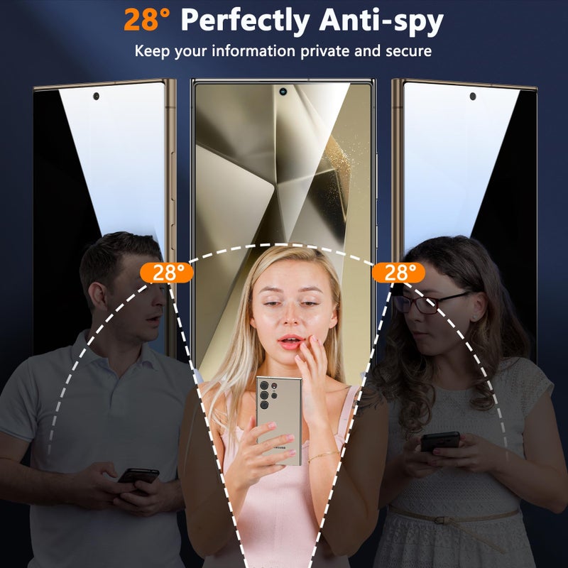Asstar 2 Pack for Samsung Galaxy S24 Ultra Privacy Screen Protector, [28Â°Anti-spy] 9H Tempered Glass Film [Support Fingerprint Unlock] [Auto Dust-Elimination Installation] Bubble Free, Case Friendly - Image 4
