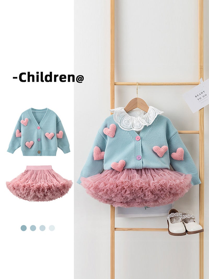 Korean Style Children'S Knitted Cardigan 2025 Spring & Fall Popular Stereo Heart Fashion Versatile And Western Style Convex Skirt Matchinging - Image 2