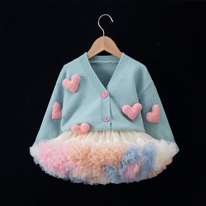 Korean Style Children'S Knitted Cardigan 2025 Spring & Fall Popular Stereo Heart Fashion Versatile And Western Style Convex Skirt Matchinging - Image 5