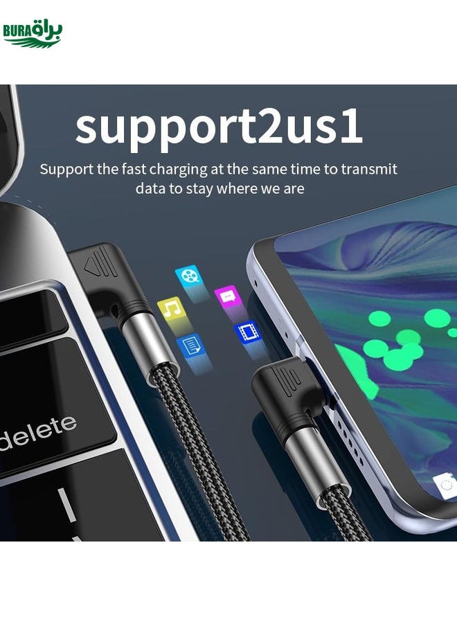 3A USB to USB-C/Type-C Double Elbow Charging Cable(0.5m)