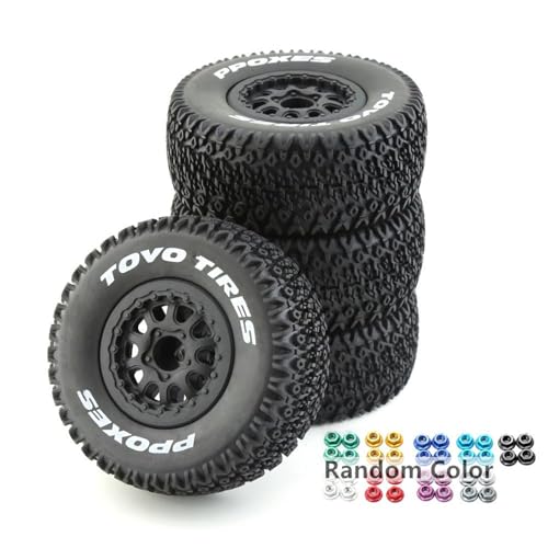 Chanmoo 1/10 RC Short Course Truck Wheels and Tires with 12mm Hex 1:10 Scale Off Road Tyres for 1/10 RC Off-Road Car Traxxas TRX4 Slash Arrma Losi Tenacity Vkar 10sc Hpi RC Buggy Car 4PCS (A Tires) - Image 1