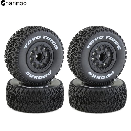 Chanmoo 1/10 RC Short Course Truck Wheels and Tires with 12mm Hex 1:10 Scale Off Road Tyres for 1/10 RC Off-Road Car Traxxas TRX4 Slash Arrma Losi Tenacity Vkar 10sc Hpi RC Buggy Car 4PCS (A Tires) - Image 3
