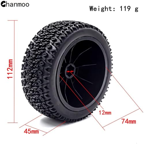 Chanmoo 1/10 RC Short Course Truck Wheels and Tires with 12mm Hex 1:10 Scale Off Road Tyres for 1/10 RC Off-Road Car Traxxas TRX4 Slash Arrma Losi Tenacity Vkar 10sc Hpi RC Buggy Car 4PCS (A Tires) - Image 2