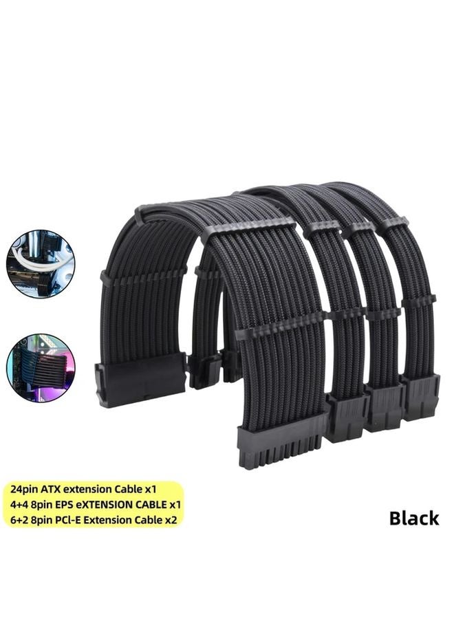 4 حزمة أسلاك تمديد طاقة كمبيوتر سوداء مضفرة من النايلون مجموعة ATX 24PIN PCI E - Image 1