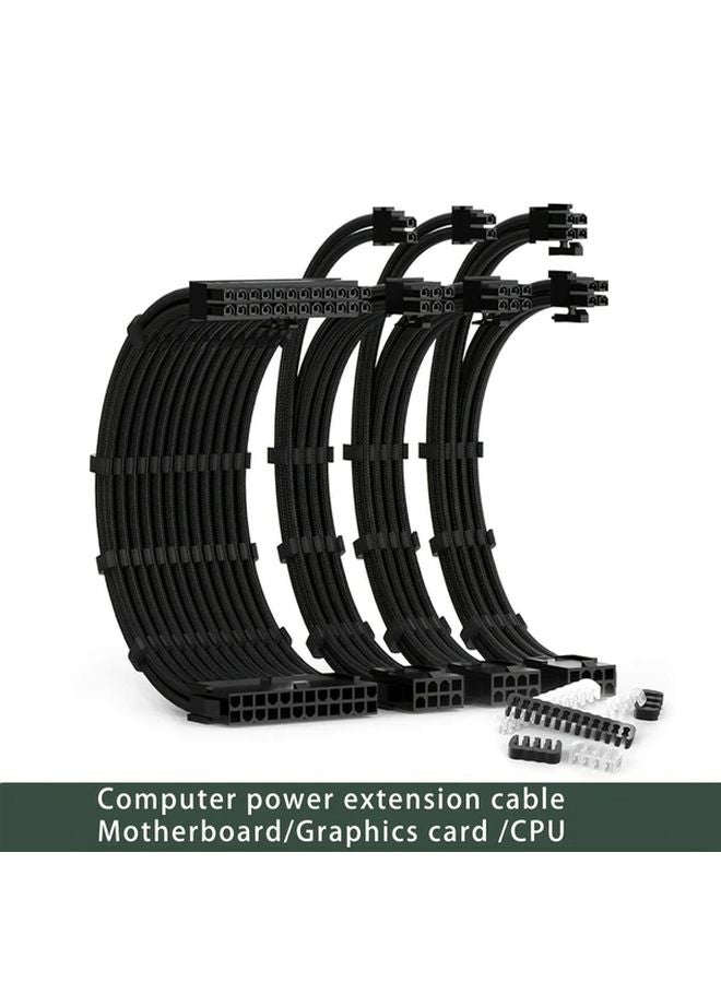 4 حزمة أسلاك تمديد طاقة كمبيوتر سوداء مضفرة من النايلون مجموعة ATX 24PIN PCI E - Image 4