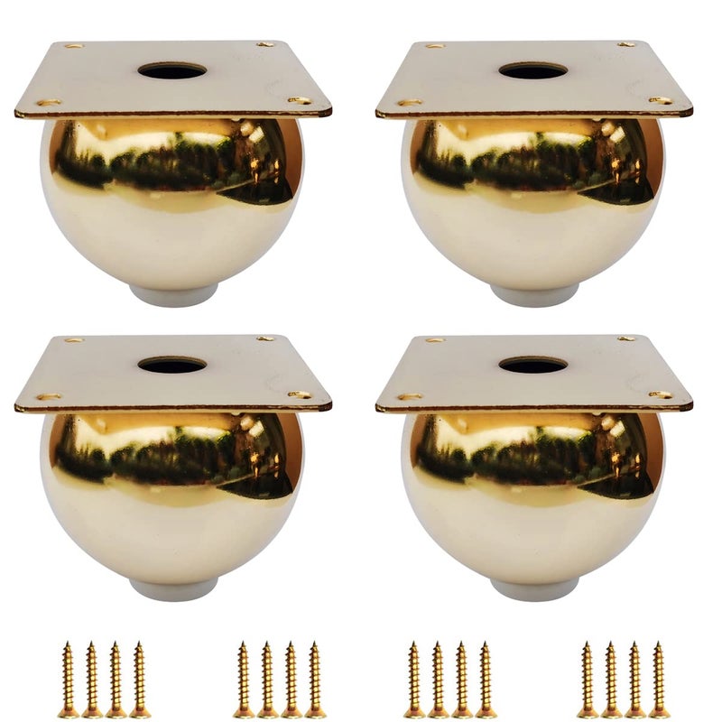 Hyever Golden Furniture Legs Round Metal Bun Feet HeavyDuty Foot for CabinetsTablesChairsSofa Feet with Rubber Base Set of 4