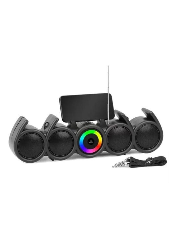 Kisonli LED-918 RGB Soundbar with LED Lights, Powerful Desktop Music Speaker with Phone Holder – Black - Image 1