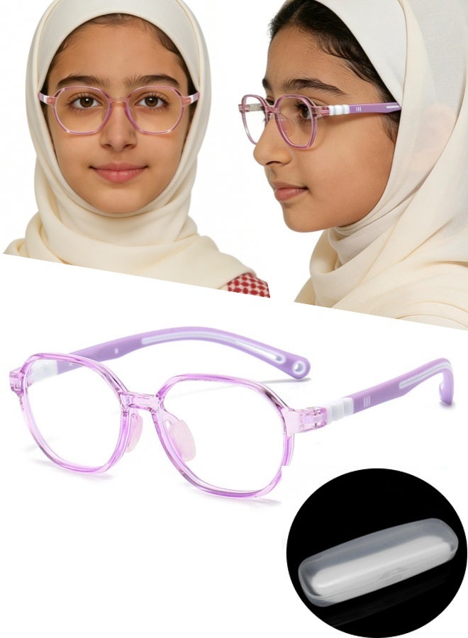 نظارات أطفال أرجوانية تحجب الضوء الأزرق مع حافظة نظارات مضادة لإجهاد العين حماية UV400 نظارات ألعاب الكمبيوتر مع إطار TR90 خفيف الوزن للأولاد والبنات من سن 3 إلى 12 سنة دروس عبر الإنترنت وقت استخدام الجهاز اللوحي أنشطة خارجية - Image 1