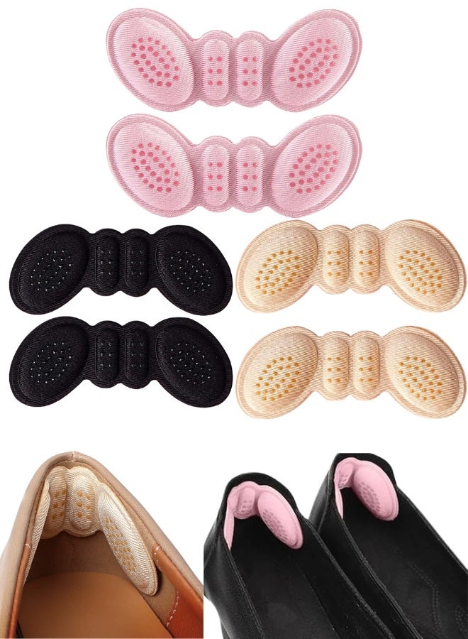 6 Pack Silicone/Fabric Heel Cushion Inserts for Loose Shoes, Comfortable Heel Pads for Extra Large Shoes for Men and Women, Improved Shoe Fit and Comfort, Prevents Heel Slippage and Blisters (Black - Beige - Pink)