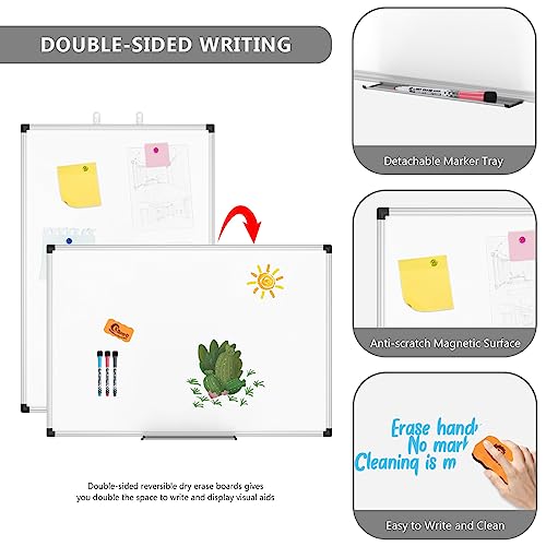 XBoard Magnetic Dry Erase Whiteboard 24 x 18 Inch, Double Sided White Board for Wall with Marker Tray | Silver Aluminum Frame Presentation Board for Home Office Classroom - Image 5