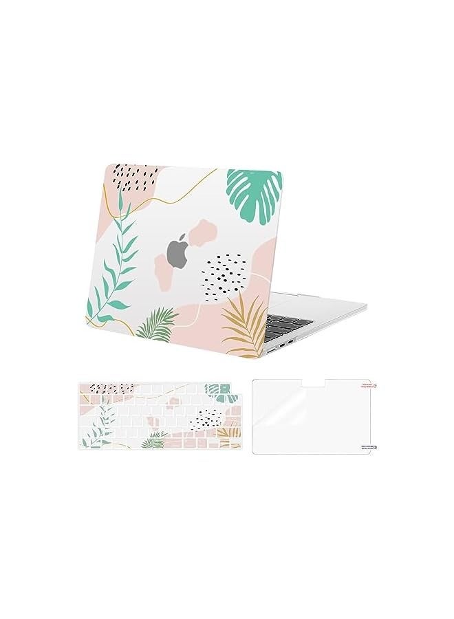 Mosiso Compatible with MacBook Air 13.6 inch Case 2024 2023 2022 M3 A3113 A2681 M2 Chip with Touch ID, Plastic Artistic Leaf Hard Shell Case&Keyboard Cover&Screen Protector, Transparent - Image 1
