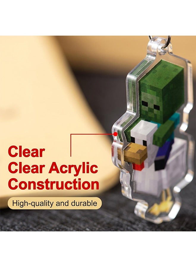 MINECRAFT 8 Pcs Minecraft Game Character Acrylic Keychains Set Pixel Pattern Pendant Key Rings, Backpack Bag Hanging Ornament Collectible Birthday Gift for Kids Boys Girls Game Fans - Image 5
