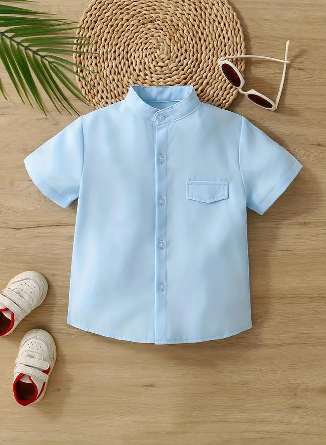 Take Two Take Two Boys Solid Button Front Stand Collar Shirt