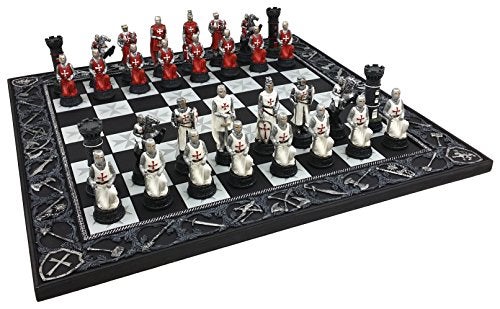 HPL Medieval Times Crusades Red and White Armored Maltese Knights Chess Set with 17 Board - Image 5