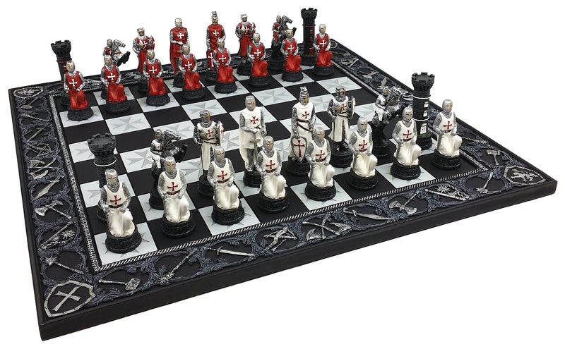 HPL Medieval Times Crusades Red and White Armored Maltese Knights Chess Set with 17 Board - Image 3