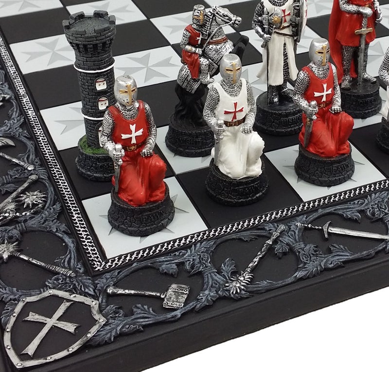 HPL Medieval Times Crusades Red and White Armored Maltese Knights Chess Set with 17 Board - Image 2