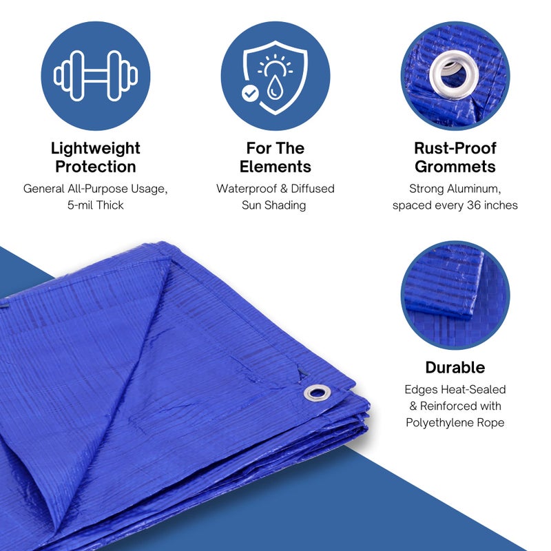 Kotap 12 x 32 Ft. All-Purpose Multi-Use Protection/Coverage 5-mil Poly Tarp, Waterproof, Blue, (TRA-1232) - Image 3