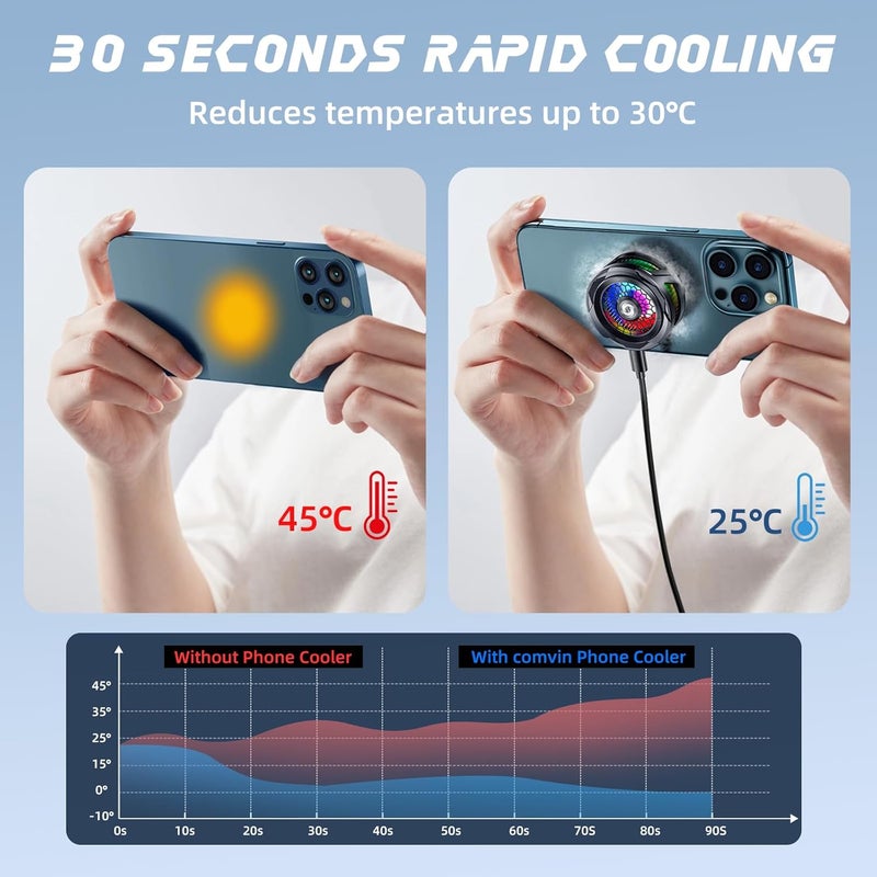 Magnetic Phone Cooler 55g Compact High-Performance Semiconductor Cooling - 35dB Ultra-Quiet Operation 3-In-1 Design for Mobile Gaming, Live Streaming, Vlogging - Image 3